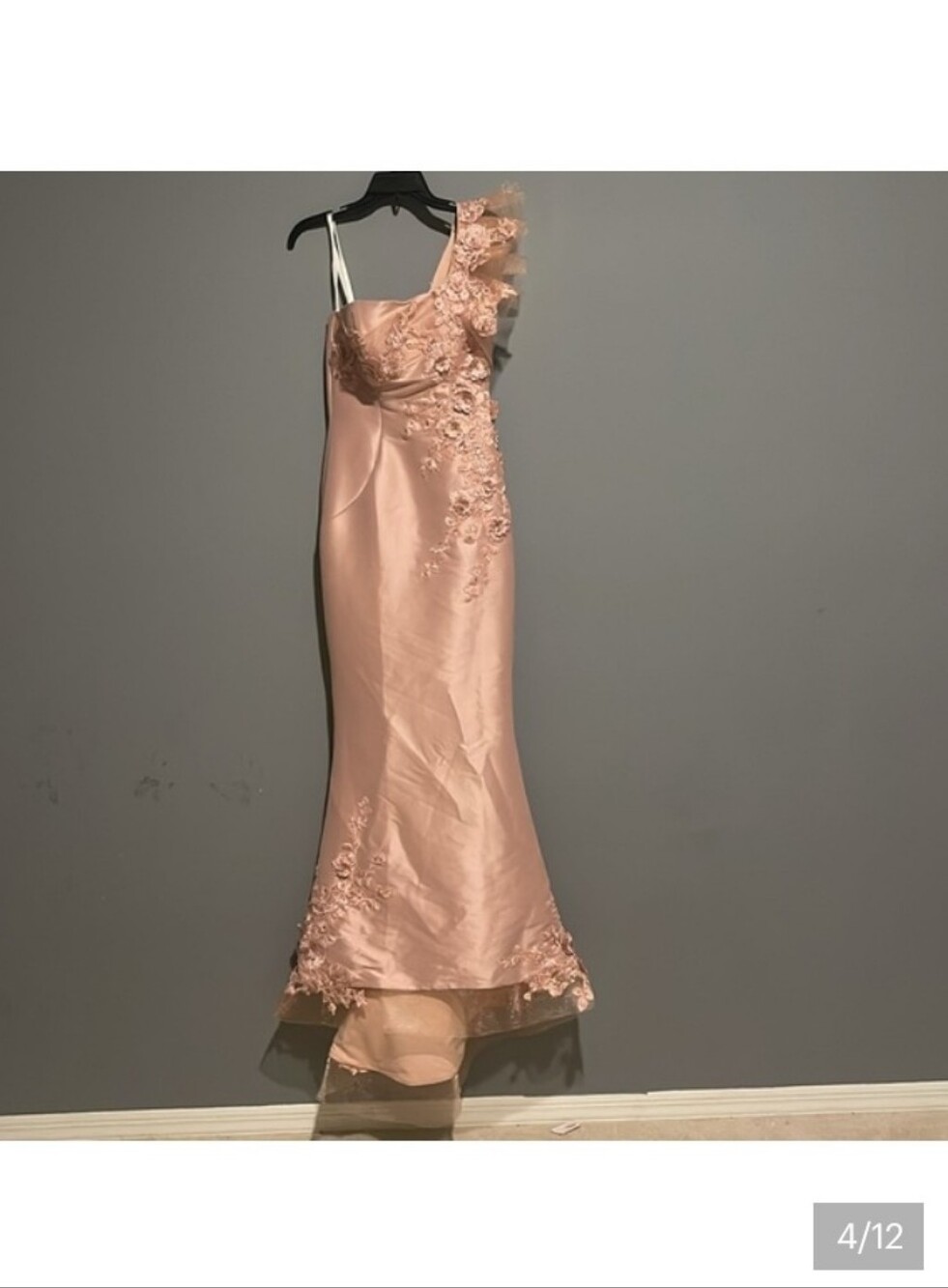 Terani Couture Dusty Rose One-Shoulder Satin Evening Gown